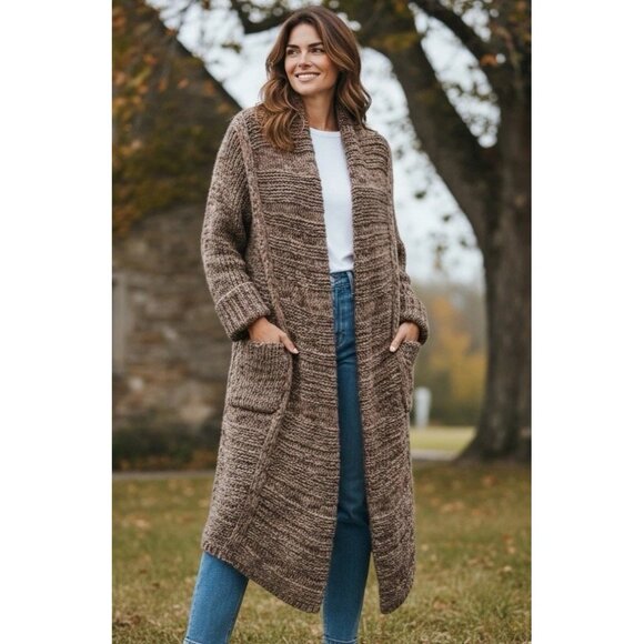 Soft Surroundings 3X Brown Marled Metallic Long Cardigan Sweater Open Front Cozy - Picture 1 of 10